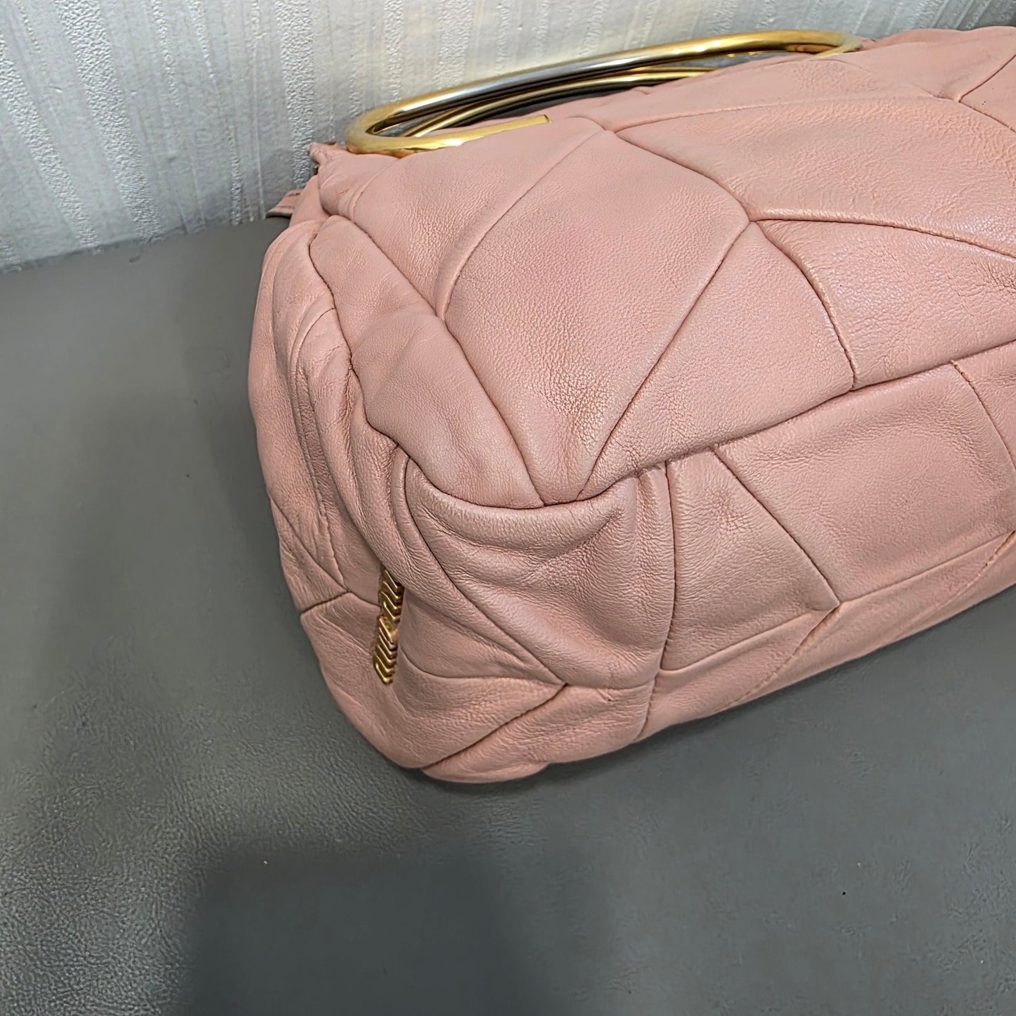 Miu Miu Matelassé Leather Top Handle Shoulder Bag Pink (Pre-Owned)