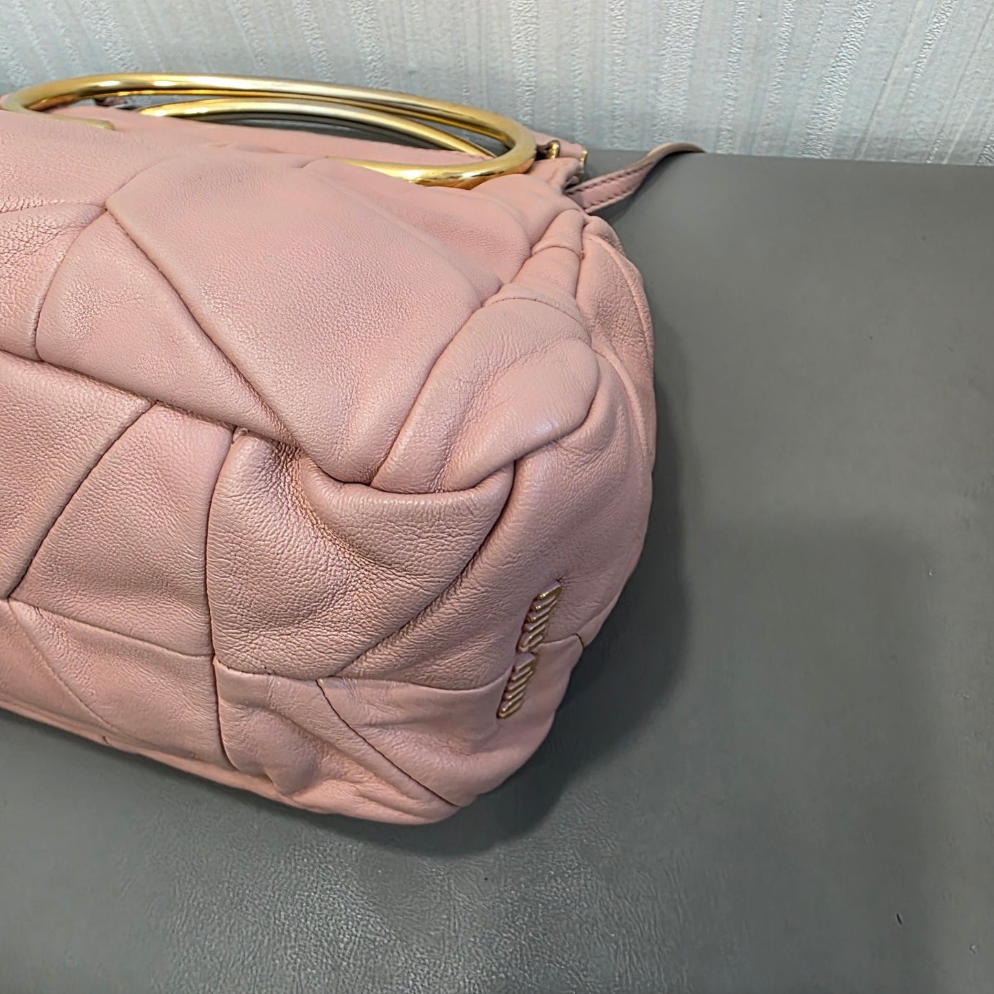 Miu Miu Matelassé Leather Top Handle Shoulder Bag Pink (Pre-Owned)