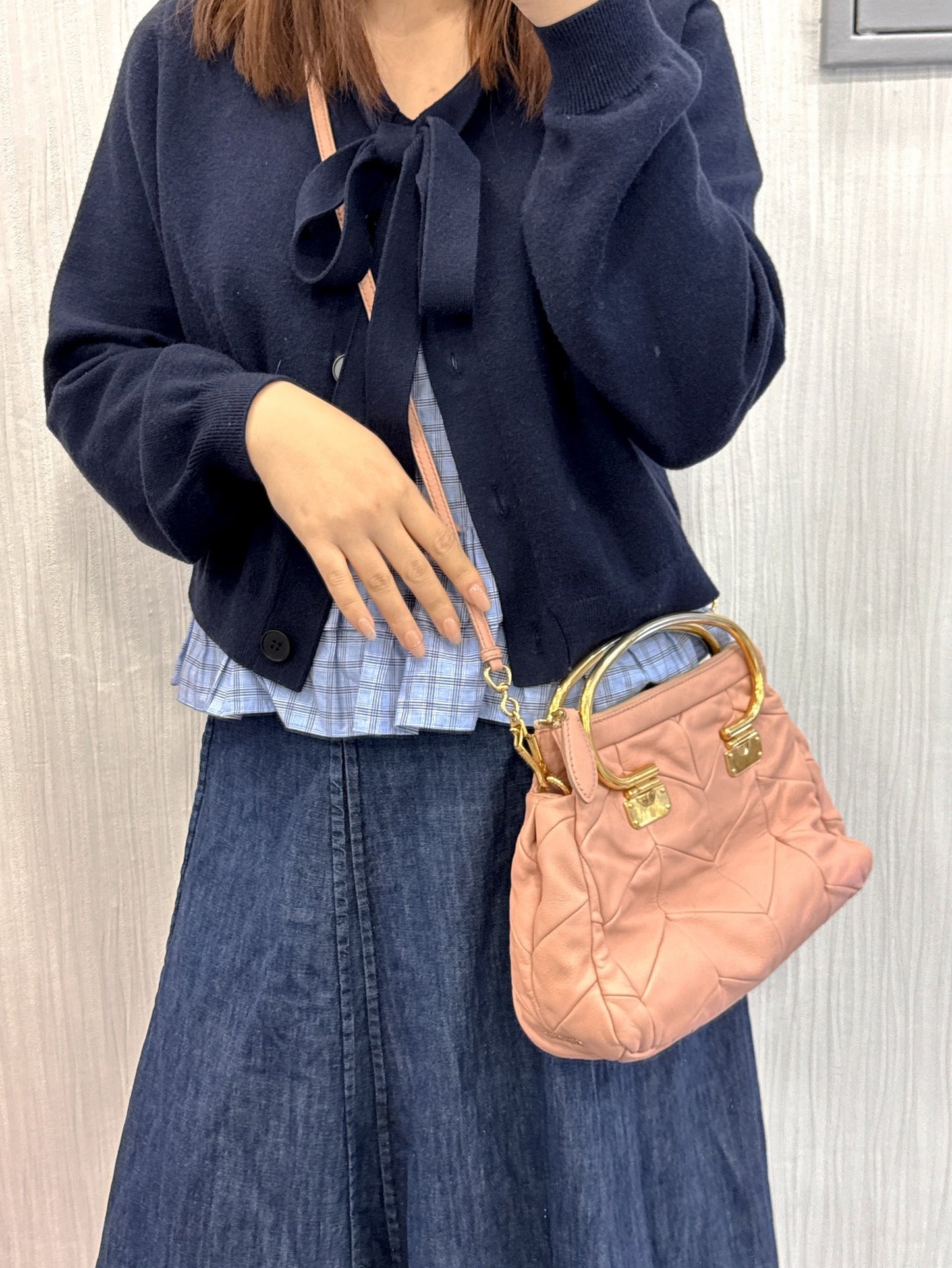 Miu Miu Matelassé Leather Top Handle Shoulder Bag Pink (Pre-Owned)