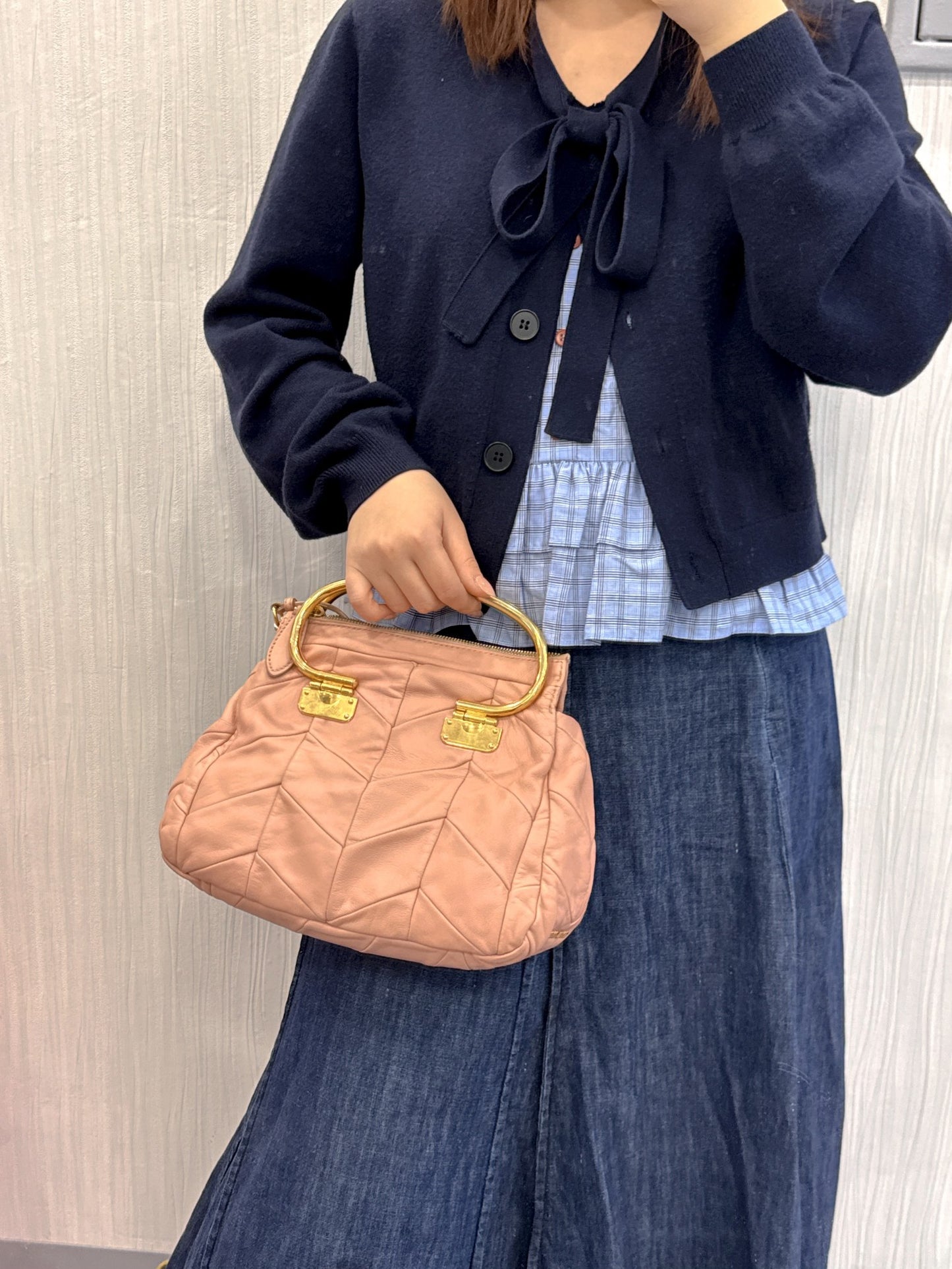 Miu Miu Matelassé Leather Top Handle Shoulder Bag Pink (Pre-Owned)