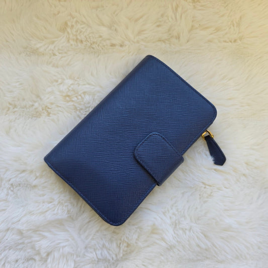 Prada Saffiano Leather Zip Around Wallet Navy (Pre-Owned)