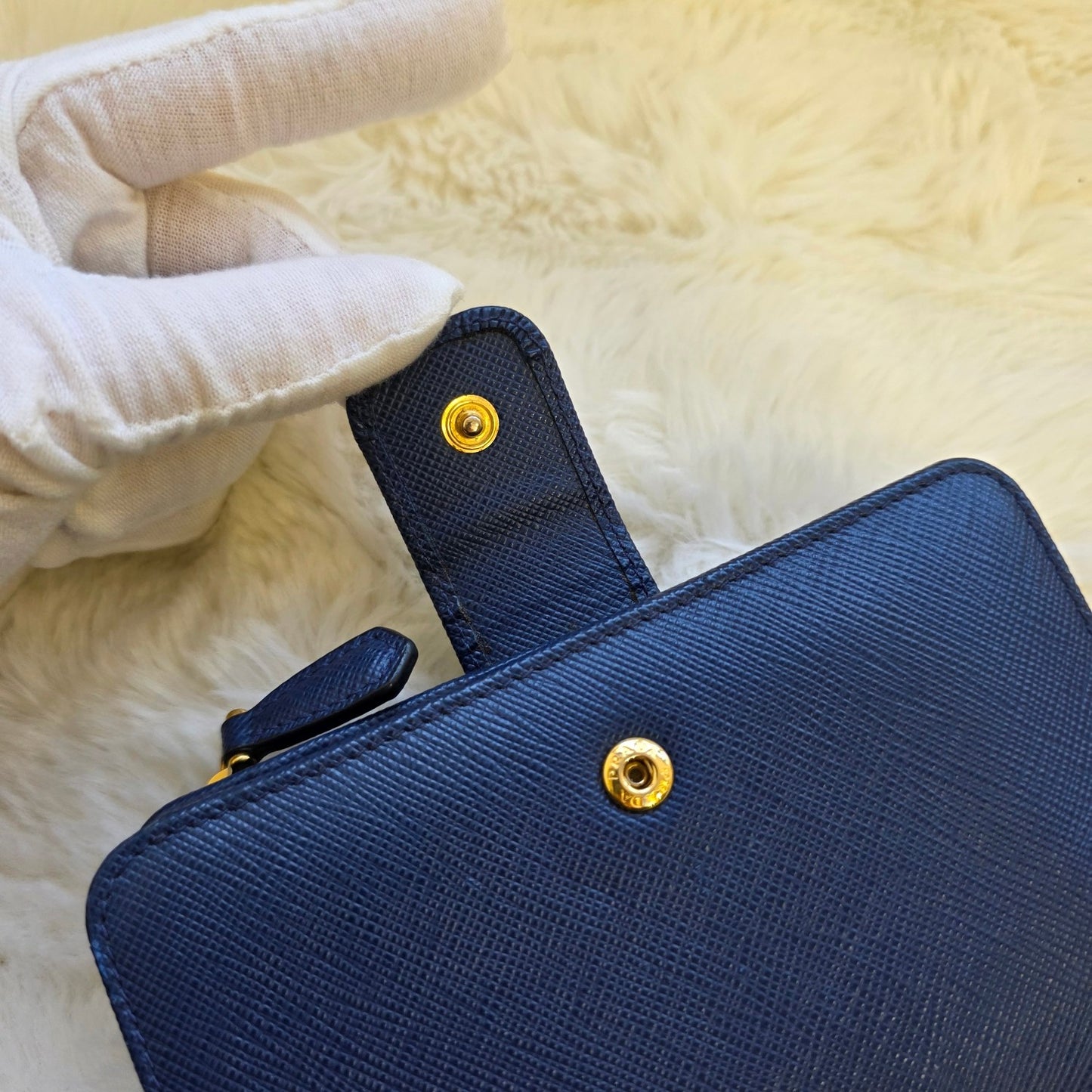 Prada Saffiano Leather Zip Around Wallet Navy (Pre-Owned)