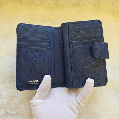 Prada Saffiano Leather Zip Around Wallet Navy (Pre-Owned)