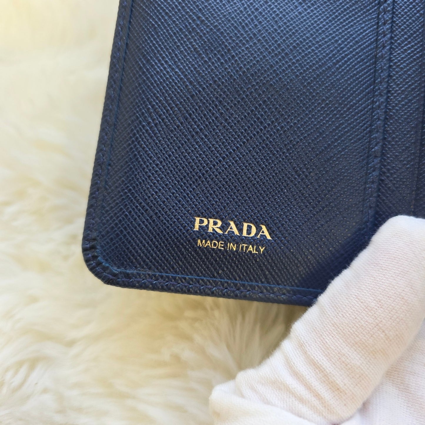 Prada Saffiano Leather Zip Around Wallet Navy (Pre-Owned)