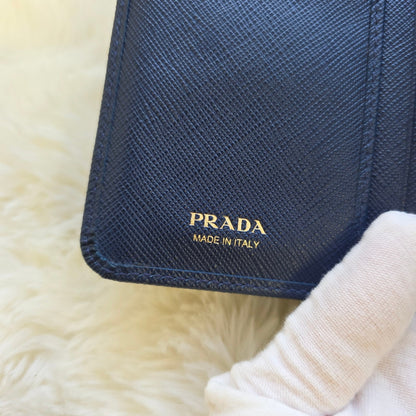Prada Saffiano Leather Zip Around Wallet Navy (Pre-Owned)