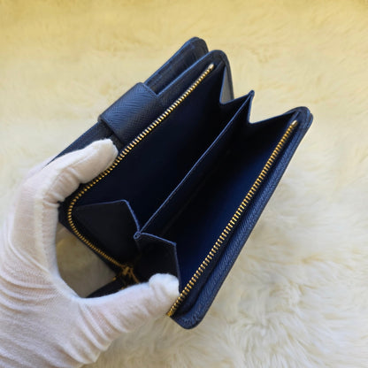 Prada Saffiano Leather Zip Around Wallet Navy (Pre-Owned)