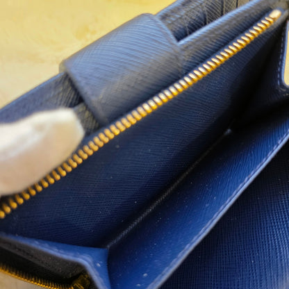 Prada Saffiano Leather Zip Around Wallet Navy (Pre-Owned)