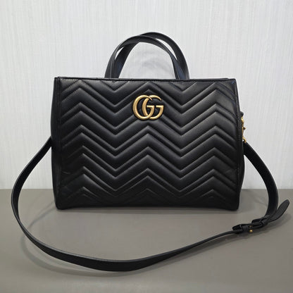 Gucci GG Marmont Matelassé Leather Top Handle Bag Black (Pre-Owned)