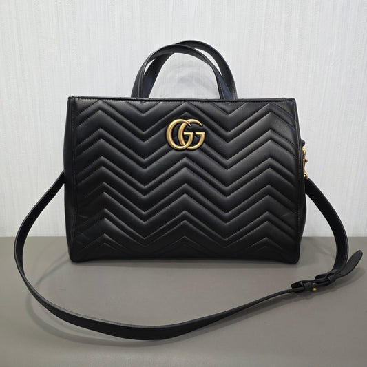 Gucci GG Marmont Matelassé Leather Top Handle Bag Black (Pre-Owned)