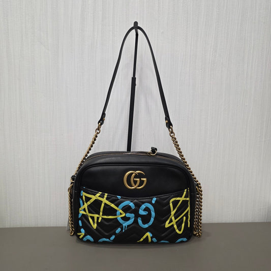 Gucci GG Marmont Graffiti Leather Shoulder Bag (Pre-Owned)