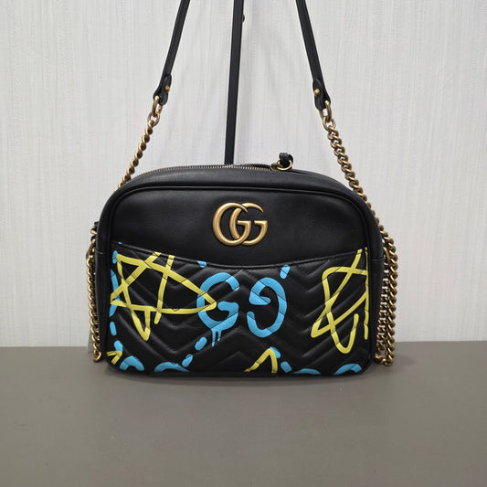 Gucci GG Marmont Graffiti Leather Shoulder Bag (Pre-Owned)