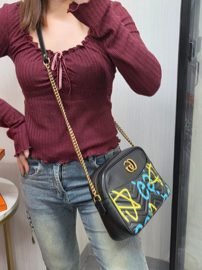 Gucci GG Marmont Graffiti Leather Shoulder Bag (Pre-Owned)