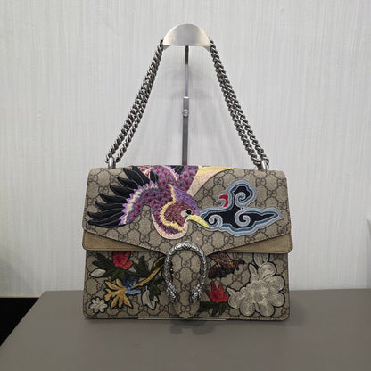 Gucci Dionysus GG Supreme Embroidered Chain Shoulder Bag (Pre-Owned)