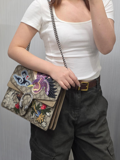 Gucci Dionysus GG Supreme Embroidered Chain Shoulder Bag (Pre-Owned)