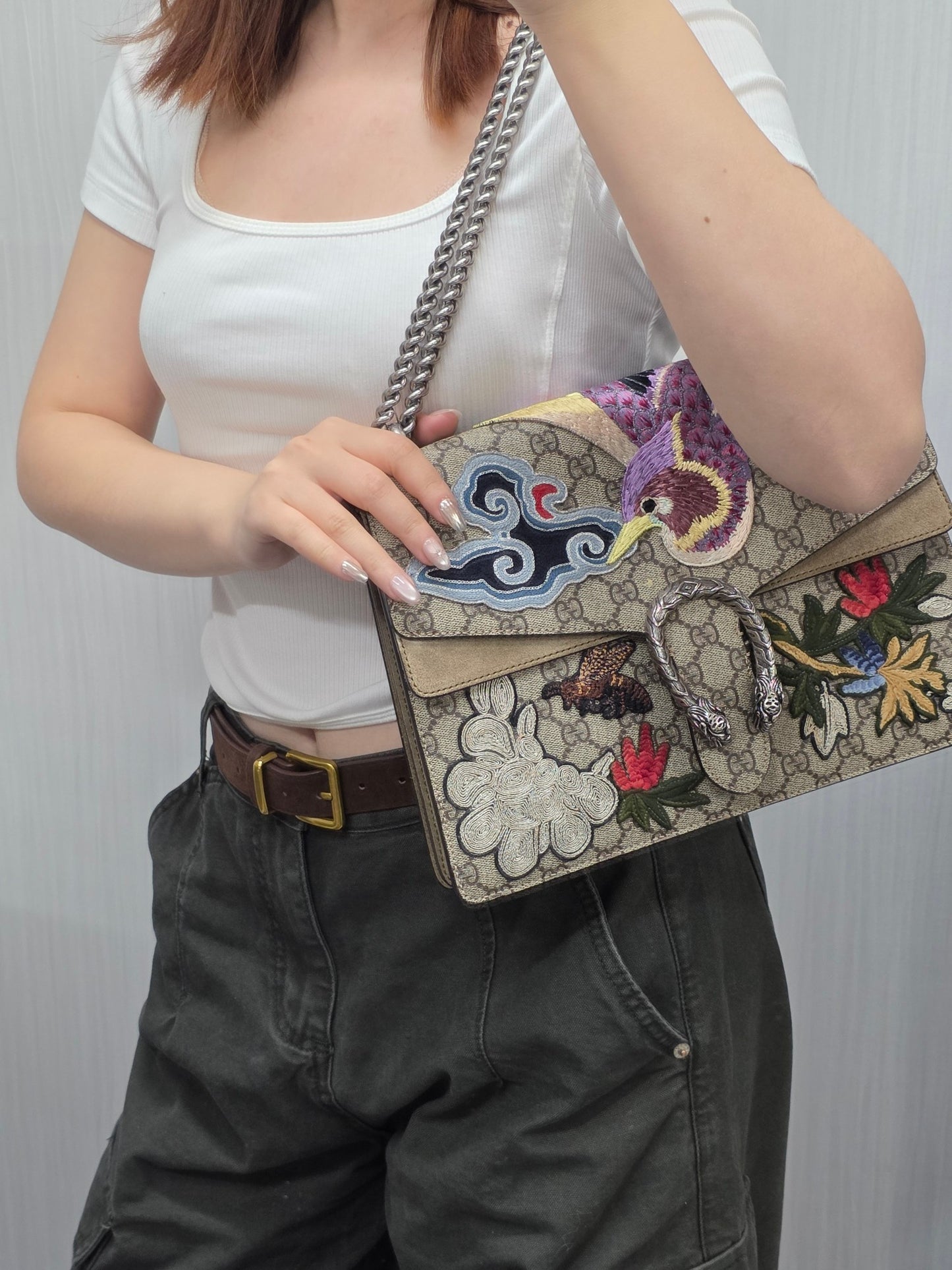 Gucci Dionysus GG Supreme Embroidered Chain Shoulder Bag (Pre-Owned)