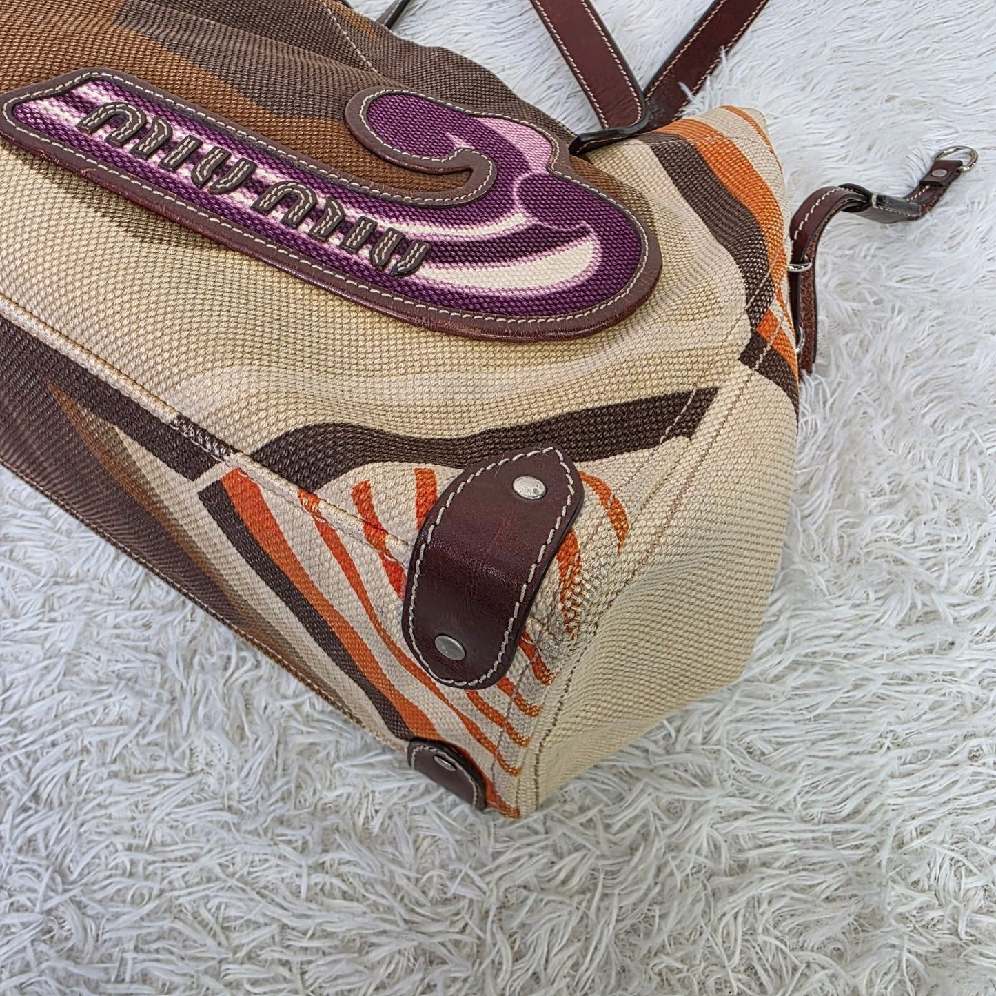 Miu Miu Geometric Pattern Canvas Tote Bag (Pre-Owned)
