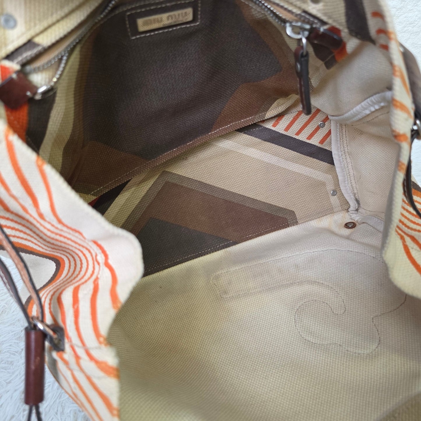 Miu Miu Geometric Pattern Canvas Tote Bag (Pre-Owned)