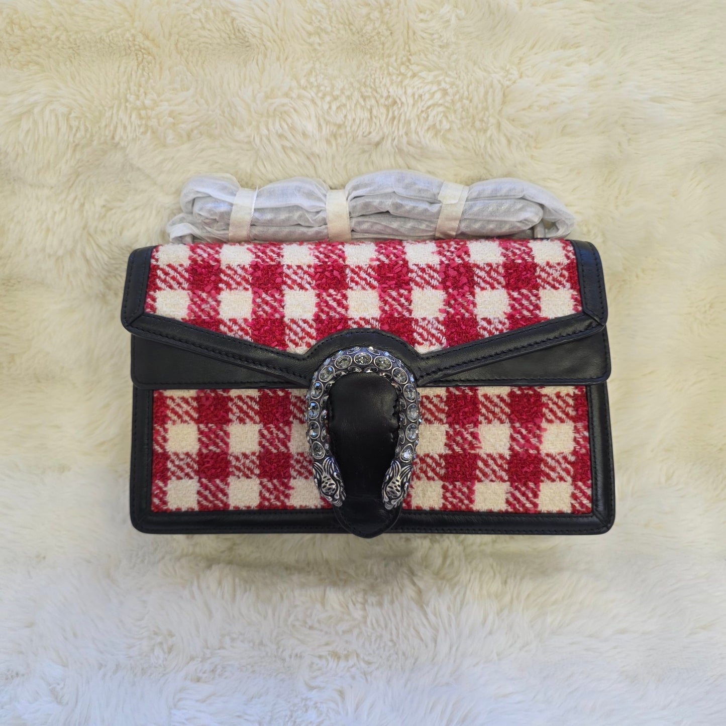 Gucci Dionysus Check Tweed Leather Shoulder Bag (Pre-Owned)