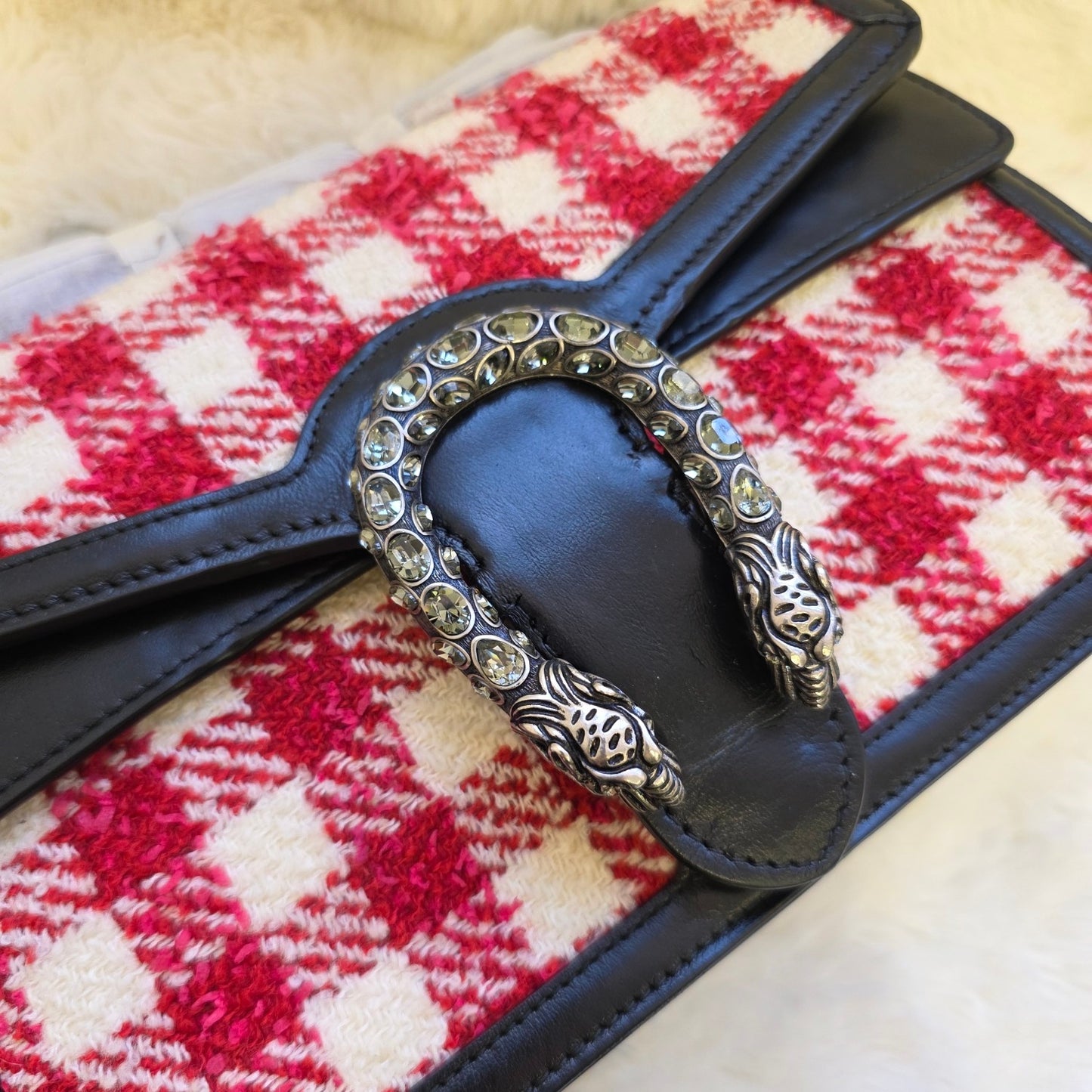 Gucci Dionysus Check Tweed Leather Shoulder Bag (Pre-Owned)