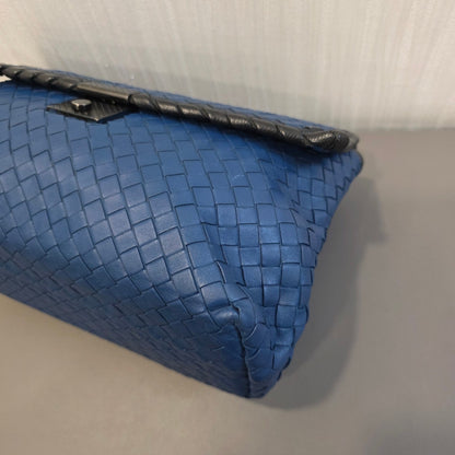 Bottega Veneta Intrecciato Chain Shoulder Bag Blue Leather (Pre-Owned)