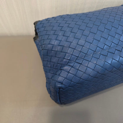 Bottega Veneta Intrecciato Chain Shoulder Bag Blue Leather (Pre-Owned)