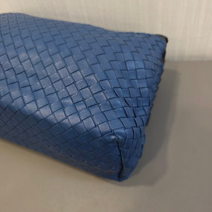 Bottega Veneta Intrecciato Chain Shoulder Bag Blue Leather (Pre-Owned)
