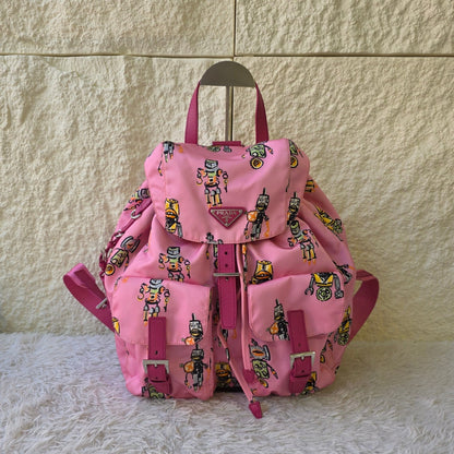 Prada Robot Print Nylon Backpack Pink (Pre-Owned)