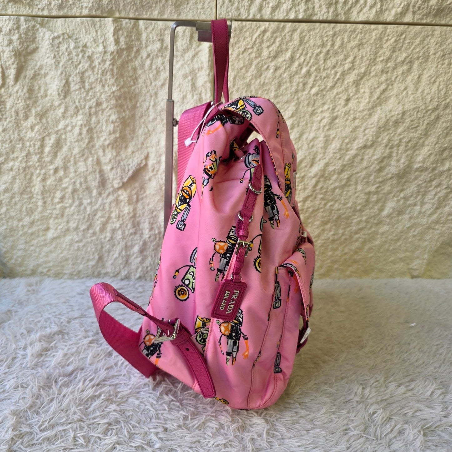 Prada Robot Print Nylon Backpack Pink (Pre-Owned)