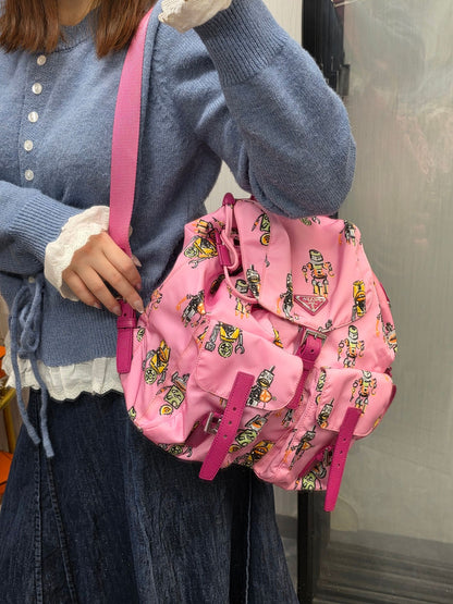 Prada Robot Print Nylon Backpack Pink (Pre-Owned)