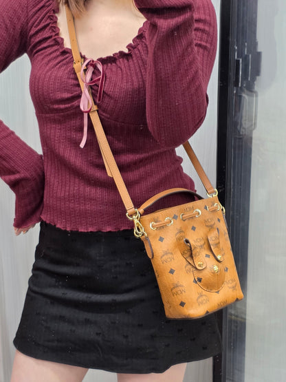 MCM Visetos Mini Drawstring Bucket Bag (Pre-Owned)