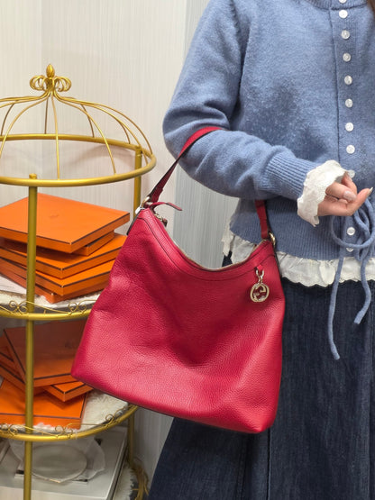 Gucci Soho Leather Hobo Shoulder Bag Red (Pre-Owned)