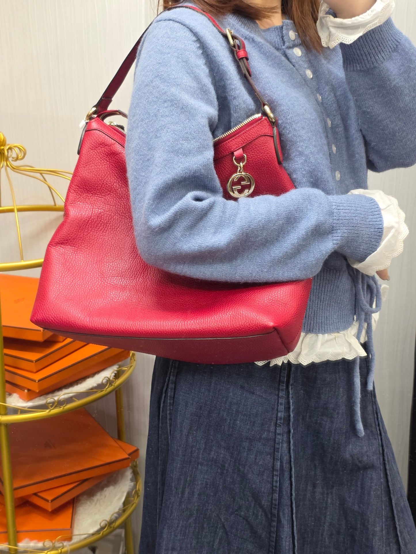 Gucci Soho Leather Hobo Shoulder Bag Red (Pre-Owned)