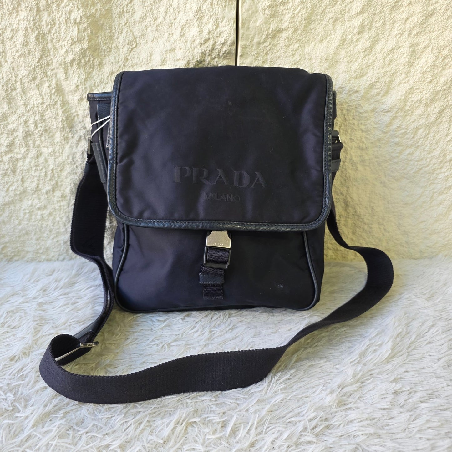 Prada Nylon Messenger Shoulder Bag Black (Pre-Owned)
