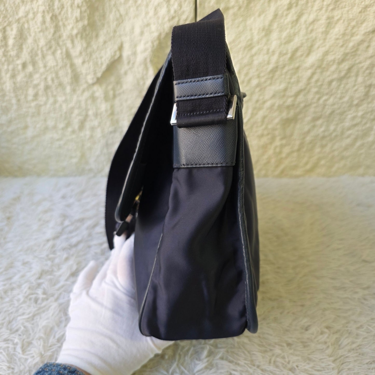 Prada Nylon Messenger Shoulder Bag Black (Pre-Owned)