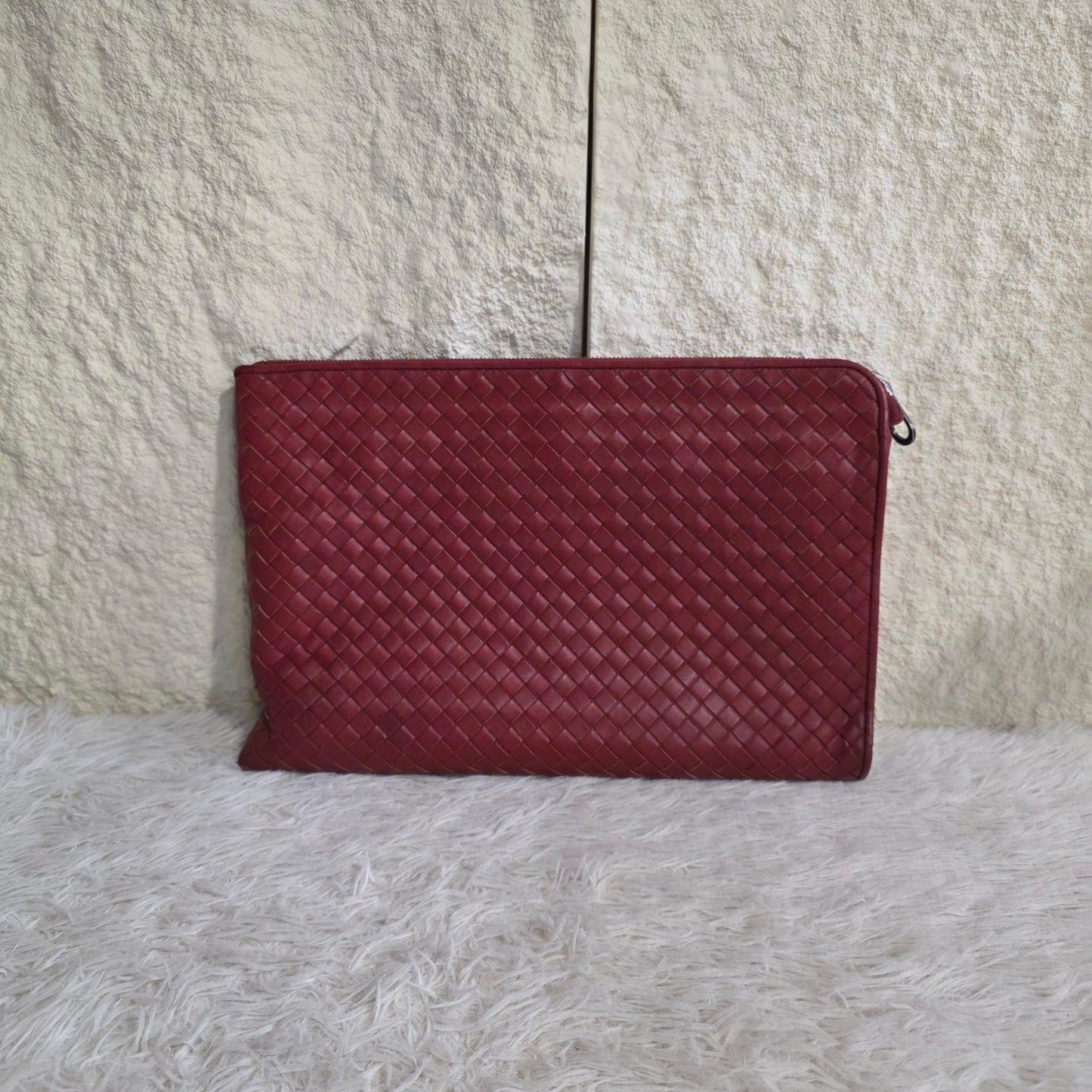 Bottega Veneta Intrecciato Leather Clutch Bag Red (Pre-Owned)