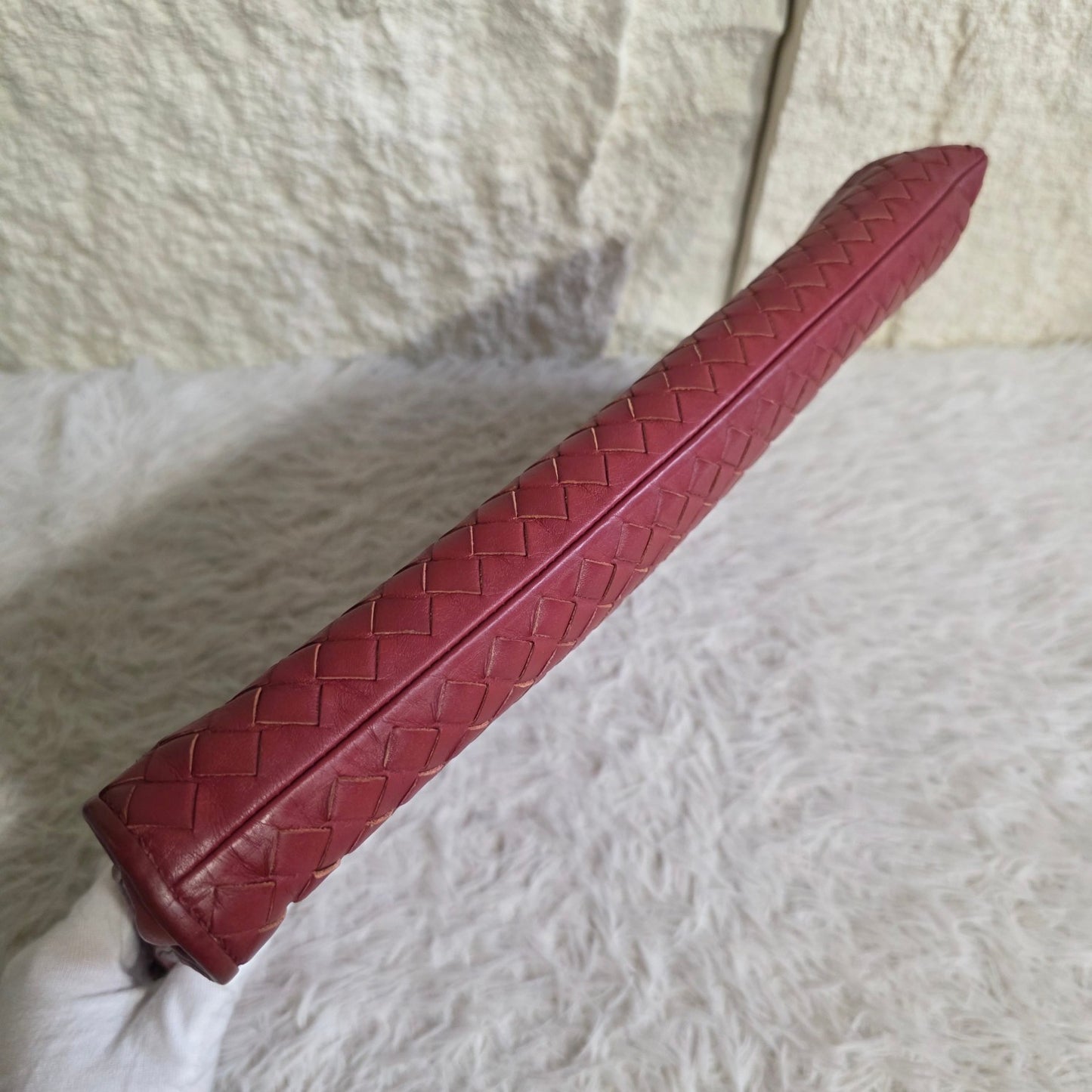 Bottega Veneta Intrecciato Leather Clutch Bag Red (Pre-Owned)