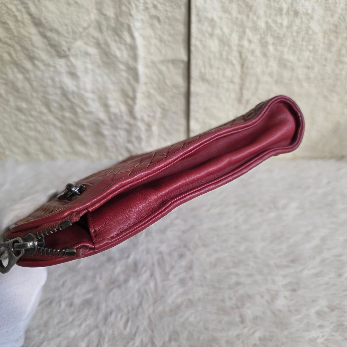 Bottega Veneta Intrecciato Leather Clutch Bag Red (Pre-Owned)