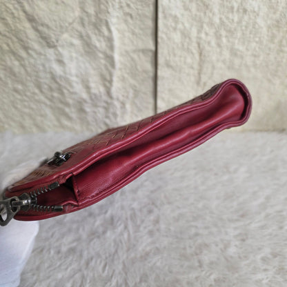 Bottega Veneta Intrecciato Leather Clutch Bag Red (Pre-Owned)