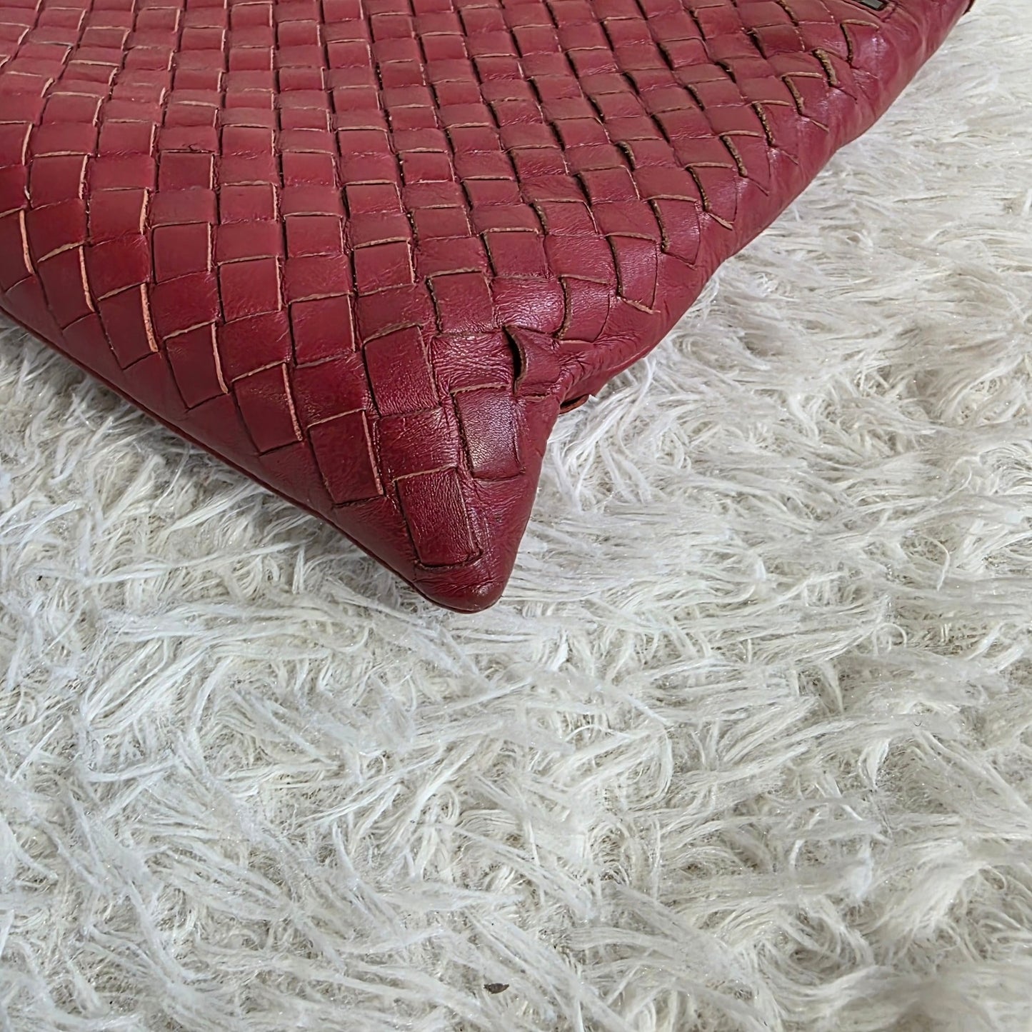 Bottega Veneta Intrecciato Leather Clutch Bag Red (Pre-Owned)