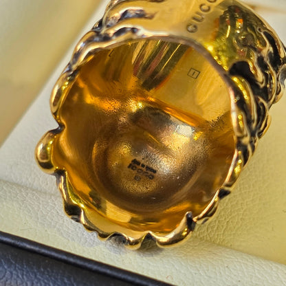 Gucci Lion Head Ring with Black Stone (Pre-Owned)