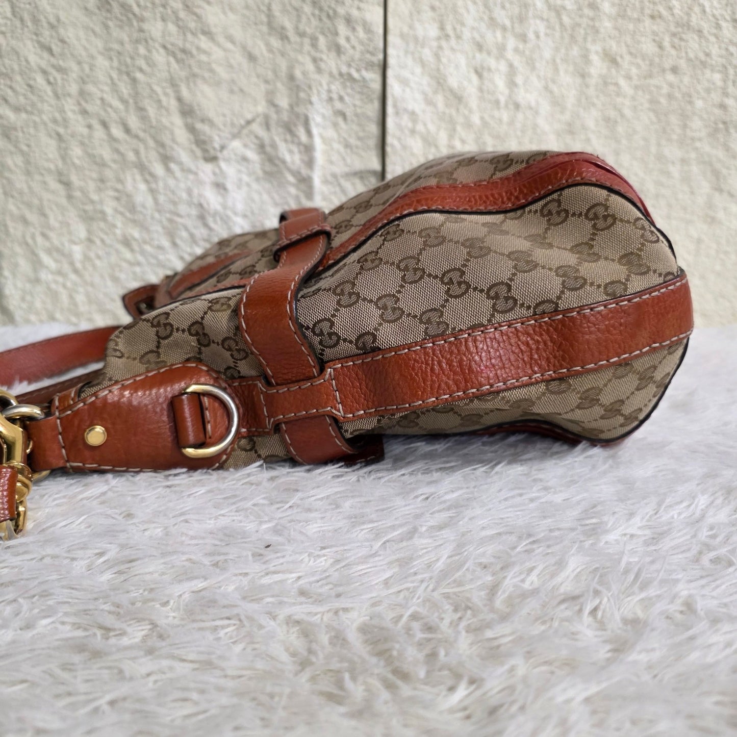 Gucci GG Canvas Belt Detail Shoulder Bag Beige & Brown (Pre-Owned)