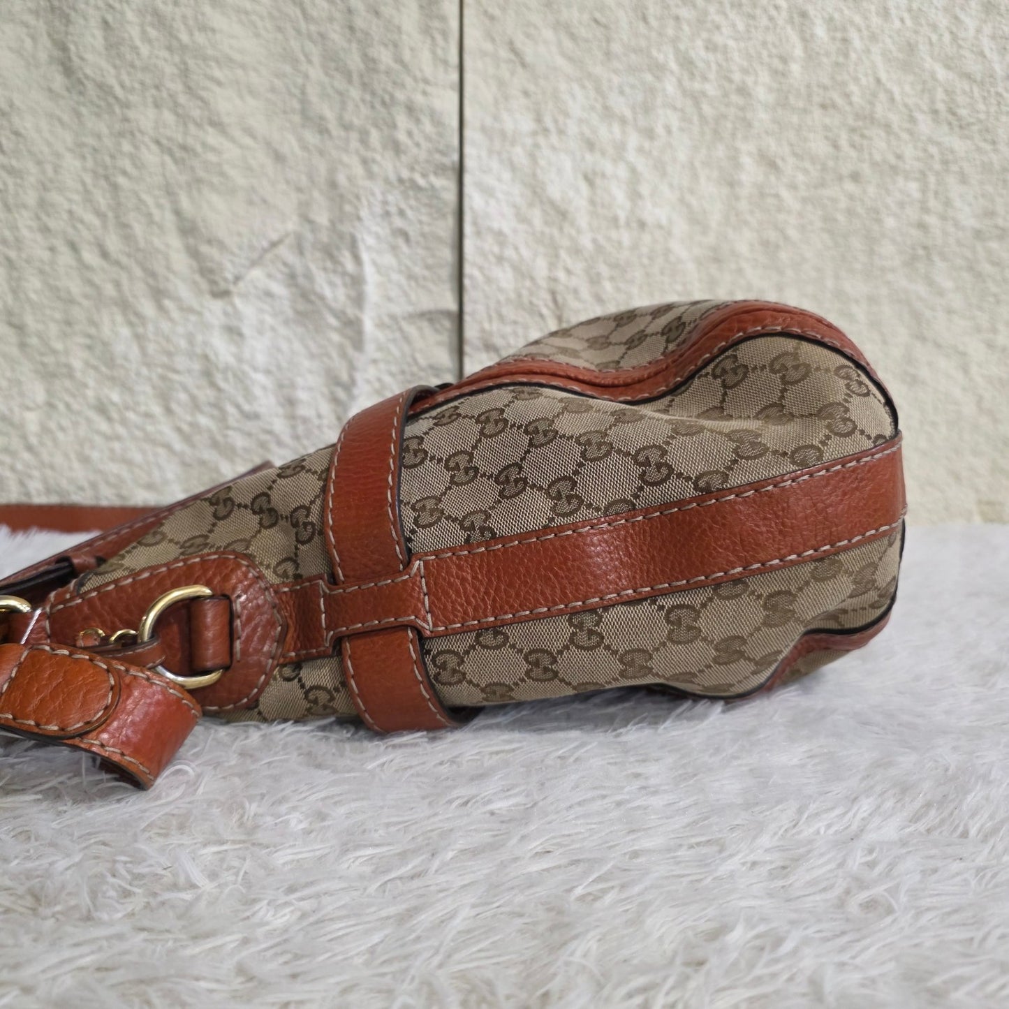 Gucci GG Canvas Belt Detail Shoulder Bag Beige & Brown (Pre-Owned)