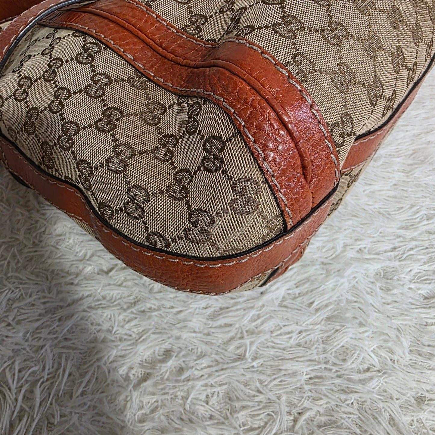 Gucci GG Canvas Belt Detail Shoulder Bag Beige & Brown (Pre-Owned)