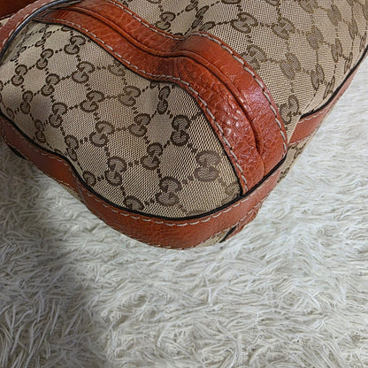 Gucci GG Canvas Belt Detail Shoulder Bag Beige & Brown (Pre-Owned)
