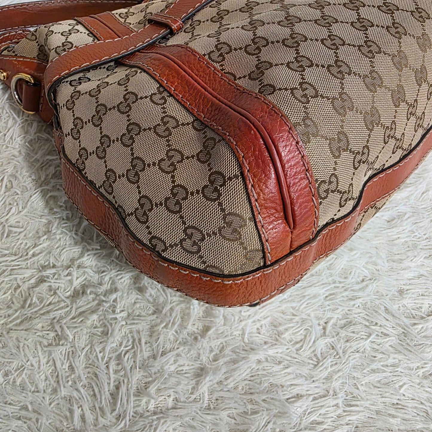 Gucci GG Canvas Belt Detail Shoulder Bag Beige & Brown (Pre-Owned)