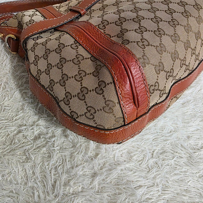 Gucci GG Canvas Belt Detail Shoulder Bag Beige & Brown (Pre-Owned)