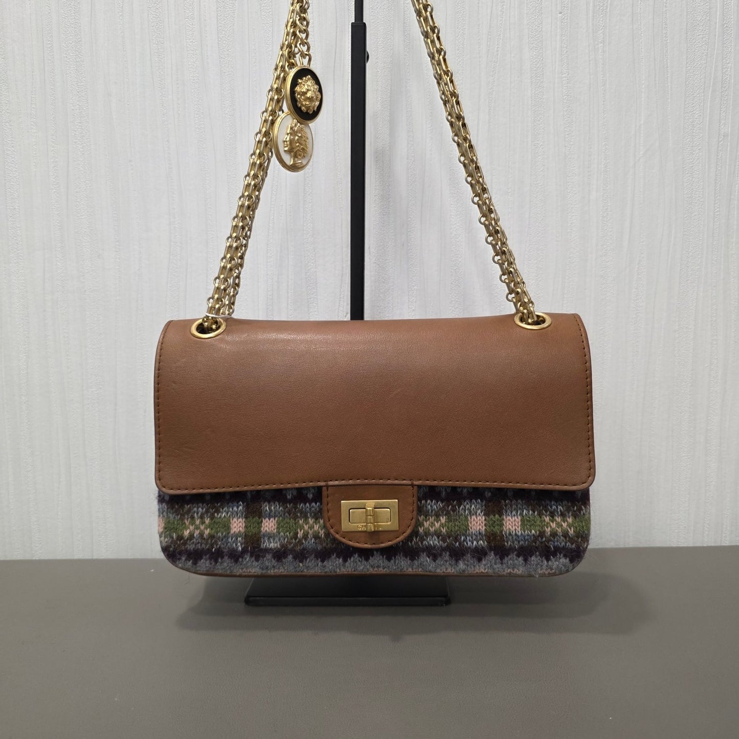 Chanel Leather and Check Tweed Chain Shoulder Bag (Pre-Owned)