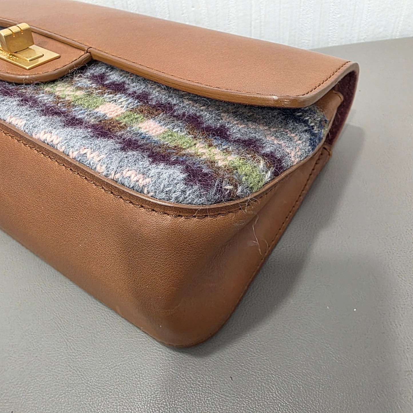Chanel Leather and Check Tweed Chain Shoulder Bag (Pre-Owned)