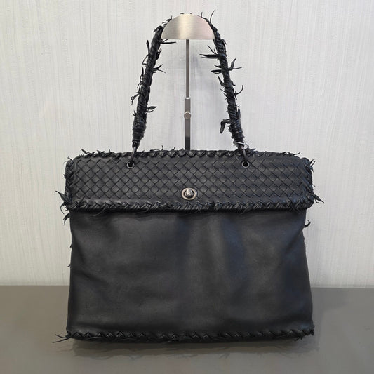 Bottega Veneta Intrecciato Leather Shoulder Bag Black (Pre-Owned)