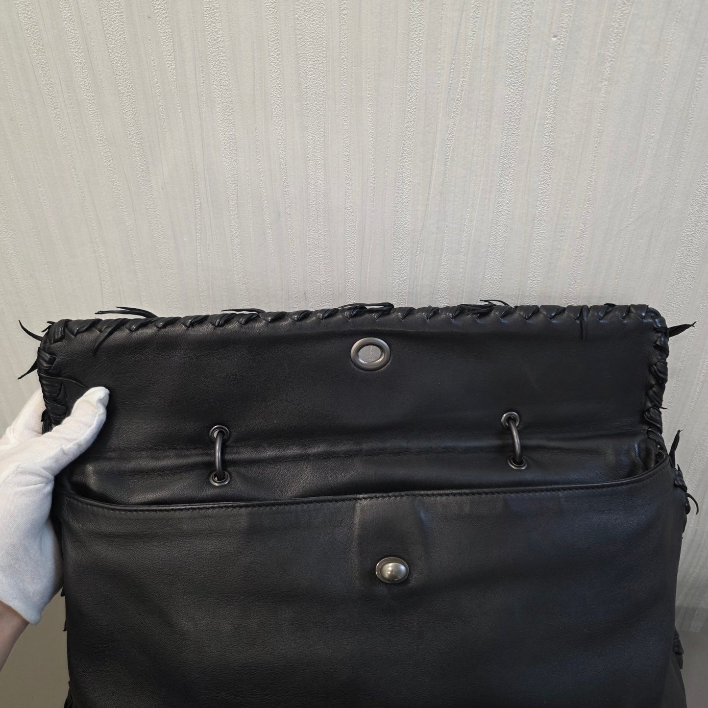 Bottega Veneta Intrecciato Leather Shoulder Bag Black (Pre-Owned)
